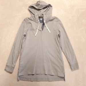 Lands' End Women's LS Heavyweight Hoodie Tunic Small 6-8 Gray Buttons Cotton